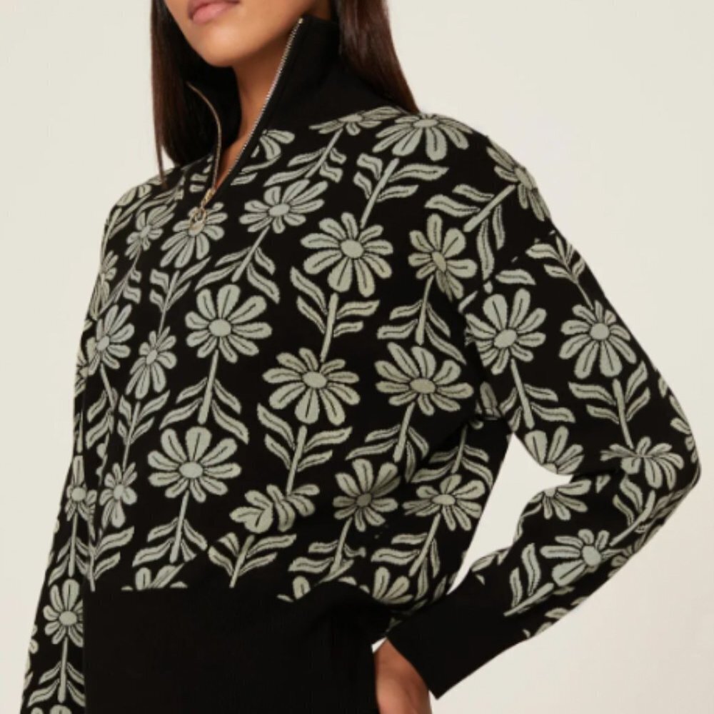 Sandro Kurt Daisy Jacquard Quarter Zip Sweater - Picture 7 of 9